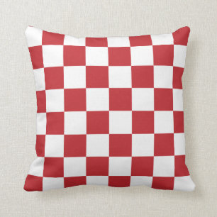 Dark Red and White Checks Throw Pillow