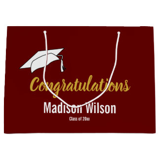 Dark Red and White Congratulations for Graduate Large Gift Bag