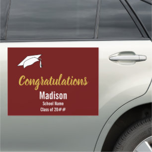 Dark Red and White Congratulations for the Grad Car Magnet