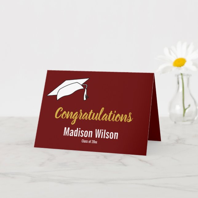 Dark Red and White Congratulations Graduation Card (Small Plant)