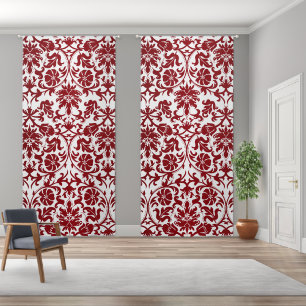 Dark Red and White Floral Damask Pattern Blackout Curtains
