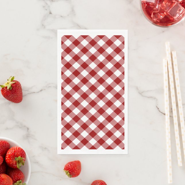Dark Red and White Gingham Check Paper Guest Towels (Insitu)
