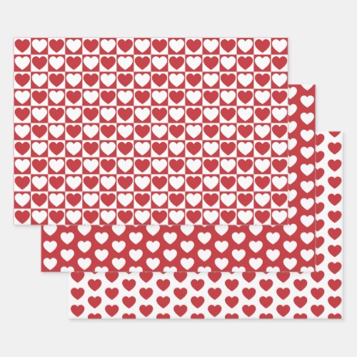 Dark Red and White Hearts Wrapping Paper Sheets