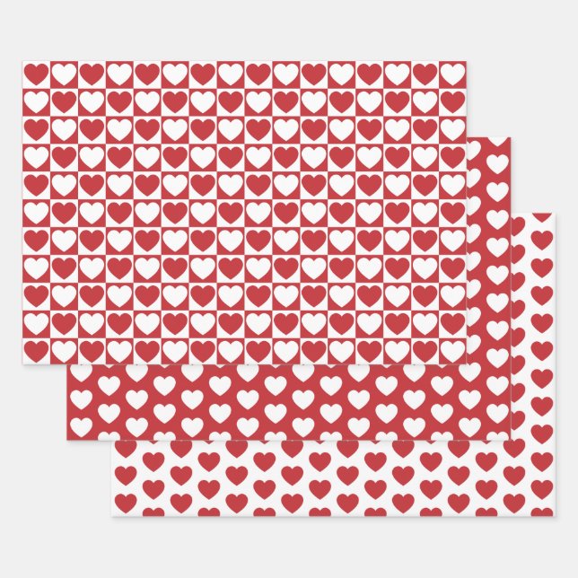 Dark Red and White Hearts Wrapping Paper Sheets (Set)