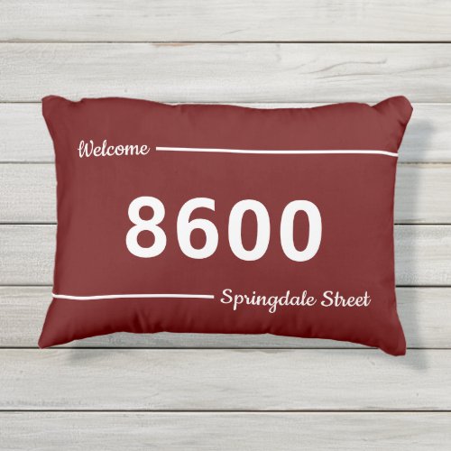 Dark Red and White House Numbers Street Address Outdoor Pillow