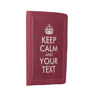 Dark Red and White Keep Calm and Your Text Trifold Wallet