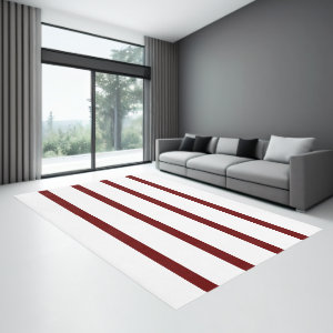Dark Red and White Minimal Wide Stripes Office Rug