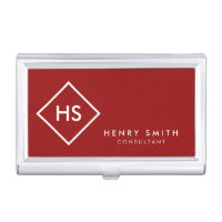 Dark Red and White Minimalist Geometric Monogram Business Card Case