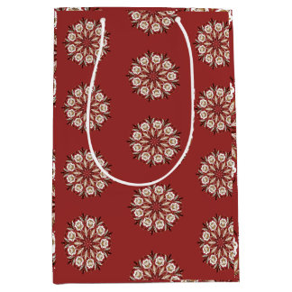 Dark red and white Norwegian Rosemaling floral Medium Gift Bag