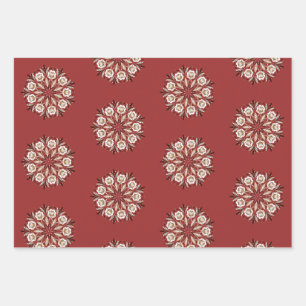 Dark red and white Norwegian Rosemaling floral Wrapping Paper Sheets