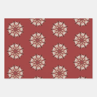 Dark red and white Norwegian Rosemaling floral Wrapping Paper Sheets