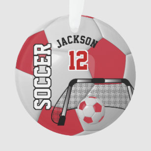 Dark Red and White Personalize Soccer Ball Ornament