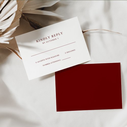 Dark Red and White Simple Elegant Text  Wedding RSVP Card