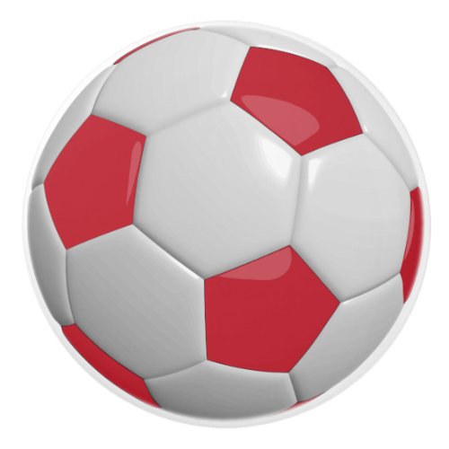 Dark Red and White Soccer Ball  Football Ceramic Knob