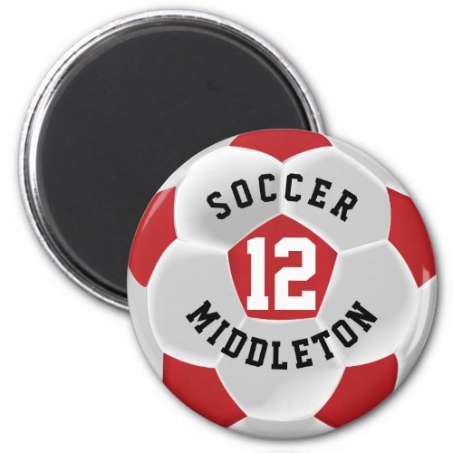 Dark Red and White Soccer Sport Ball Magnet