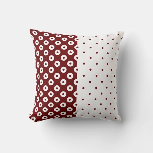 Dark Red and White Split Polka_Dotted Throw Pillow