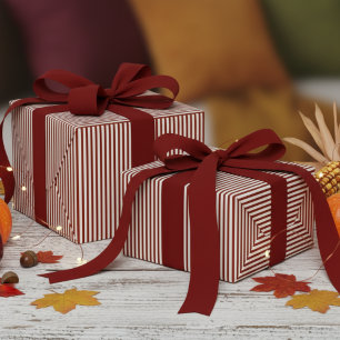 Dark Red and White Stripes Pattern Wrapping Paper