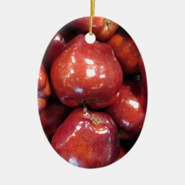 Dark Red Apples Ceramic Ornament (Front)