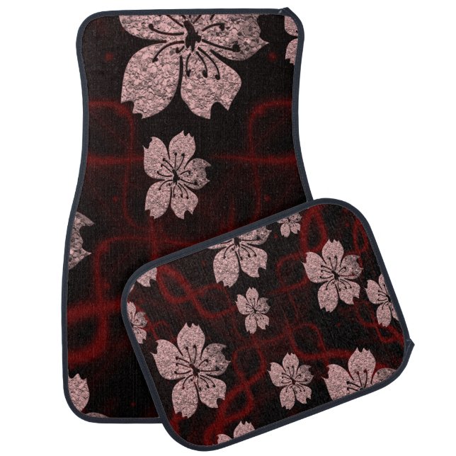 dark red asian cherry blossom car mat (Set)