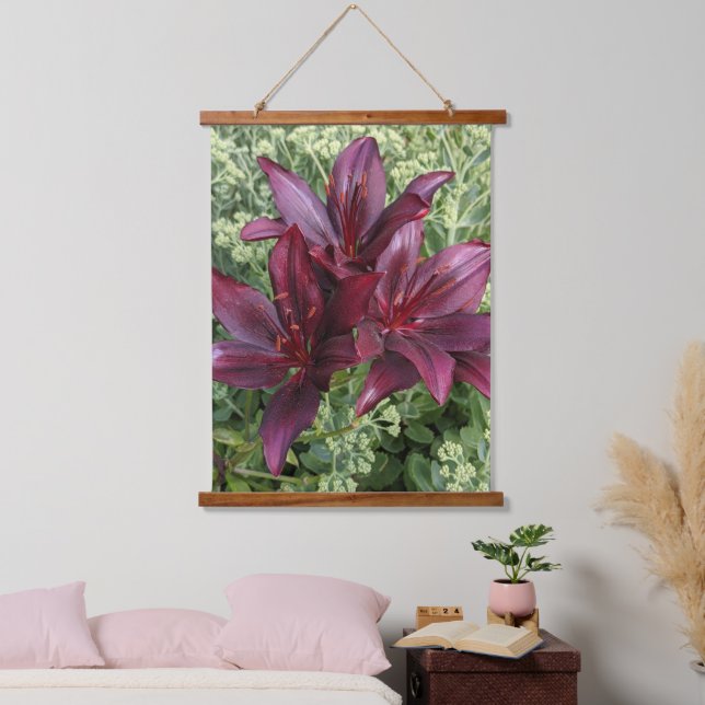 Dark Red Asiatic Lilies Floral Hanging Tapestry (Bedroom)