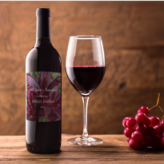 Dark Red Asiatic Lilies Personalized Floral Wine Label (In Situ Glass of Wine)