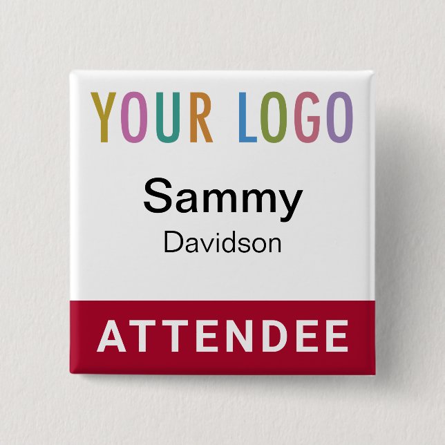 Dark Red Attendee Badge Event Logo Pinback Square Button (Front)