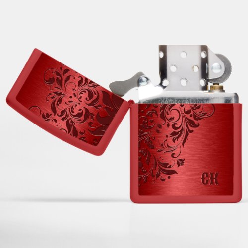 Dark red background and floral swirl zippo lighter