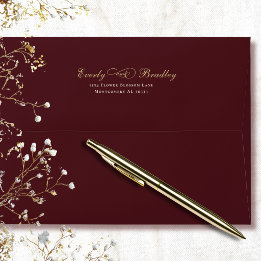 Dark Red Background Gold Script White Typography Envelope