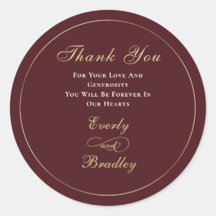 Dark Red Background White Gold Script Classic Round Sticker