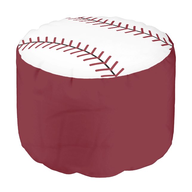Dark Red Baseball Pillow Pouf Ottoman Gift (Angled Front)