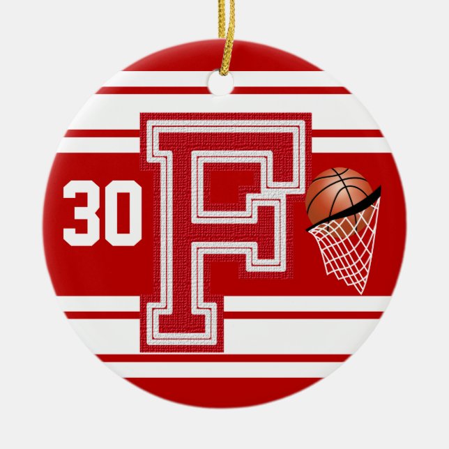 Dark Red Basketball - School Letters - F Ceramic Ornament (Front)