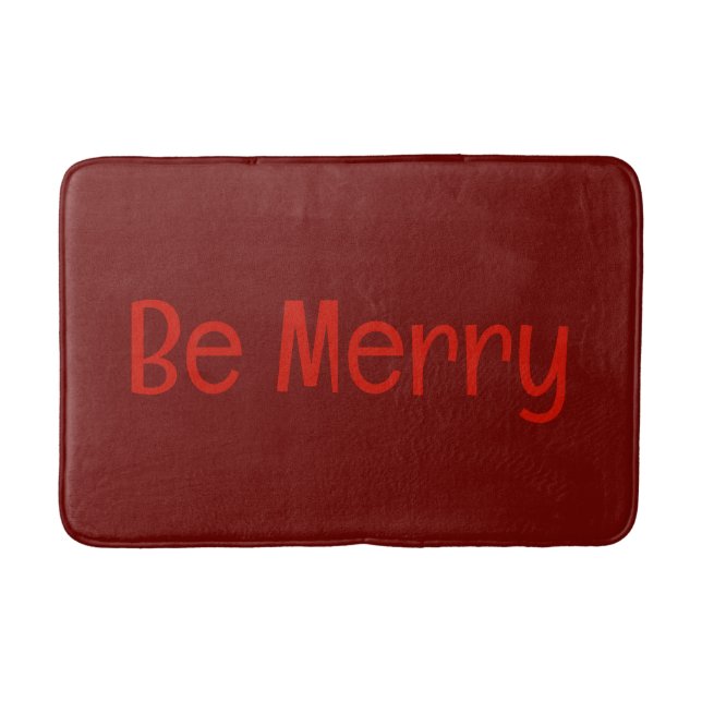 Dark Red "Be Merry" Bath Mat with Optional Text (Front)