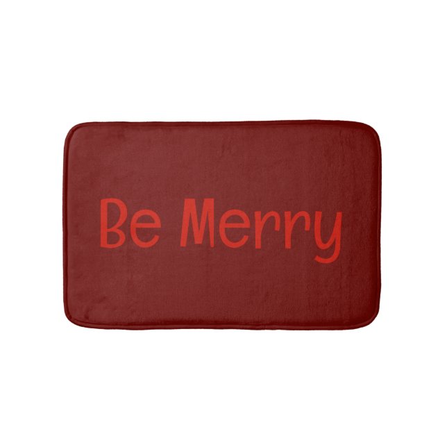 Dark Red "Be Merry" Bath Mat with Optional Text (Front)
