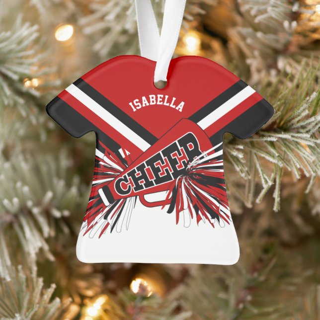 Dark Red, Black and White Cheerleader 📣💖 Ornament (Tree)