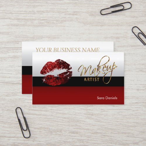 Dark Red Black and White Cinnamon Red Lips Business Card