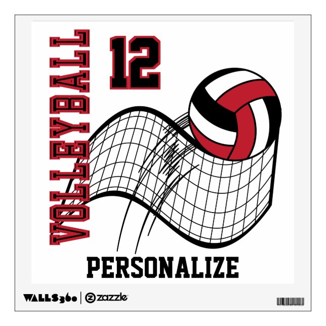 Dark Red, Black and White Volleyball -Personalized Wall Decal (Front)