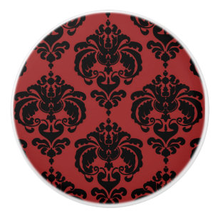 Dark Red & Black Damask Elegant Bedroom Dresser Ceramic Knob