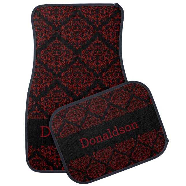 Dark Red & Black Damask | Personalize Car Floor Mat (Set)