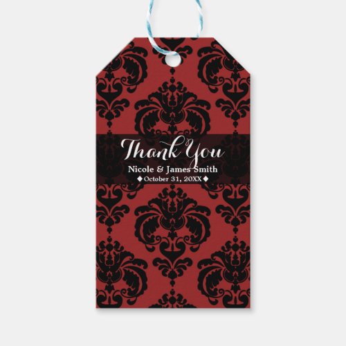 Dark Red Black Damask Vintage Wedding Event Favor Gift Tags