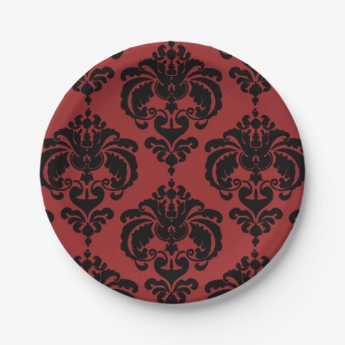 Dark Red  Black Damask Vintage Wedding Event Paper Plates