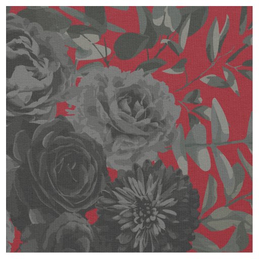 Dark Red Black Dark Gothic Rose Floral Fabric