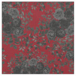 Dark Red Black Dark Gothic Rose Floral Small Print Fabric