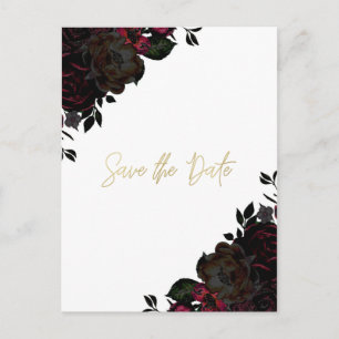 Dark Red & Black Floral Gothic Save the Date Announcement Postcard