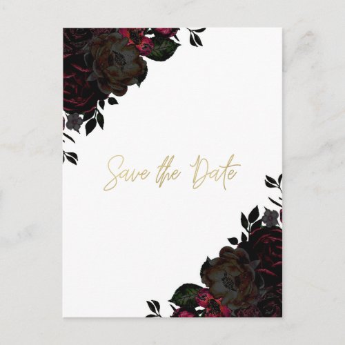 Dark Red  Black Floral Gothic Save the Date Announcement Postcard