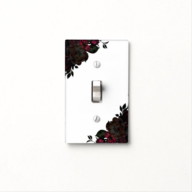 Dark Red & Black Flowers Floral Gothic Glam Custom Light Switch Cover (In Situ)