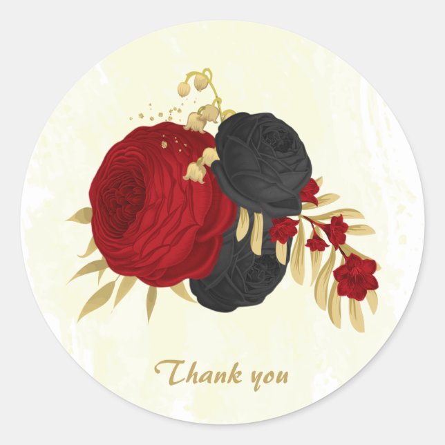  dark red & black flowers gold  classic round sticker (Front)