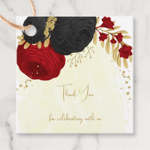  dark red  black flowers gold wedding favor tags