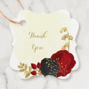 dark red & black flowers gold wedding favor tags