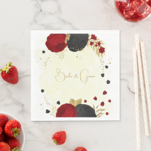 dark red & black flowers gold wedding napkins