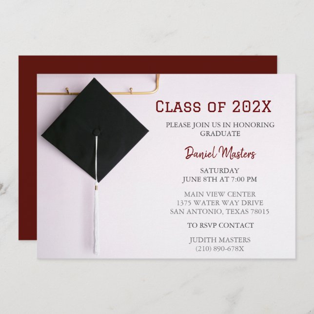 Dark Red/ Black  Graduation Cap Invitation  (Front/Back)